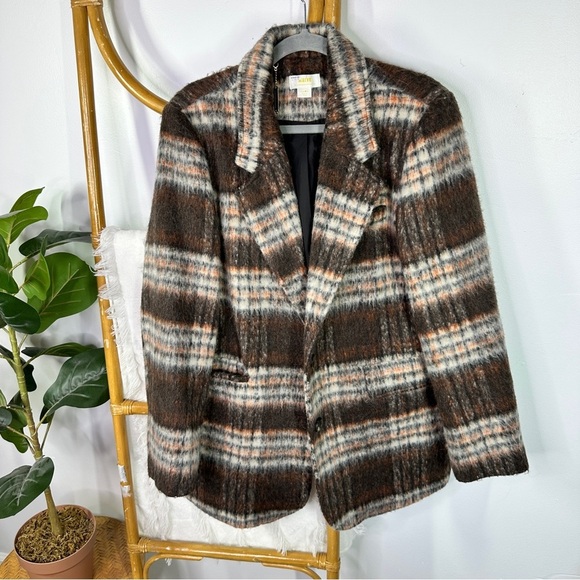 Anthropologie Maeve Brown Brushed Plaid Blazer sz L - Picture 1 of 10